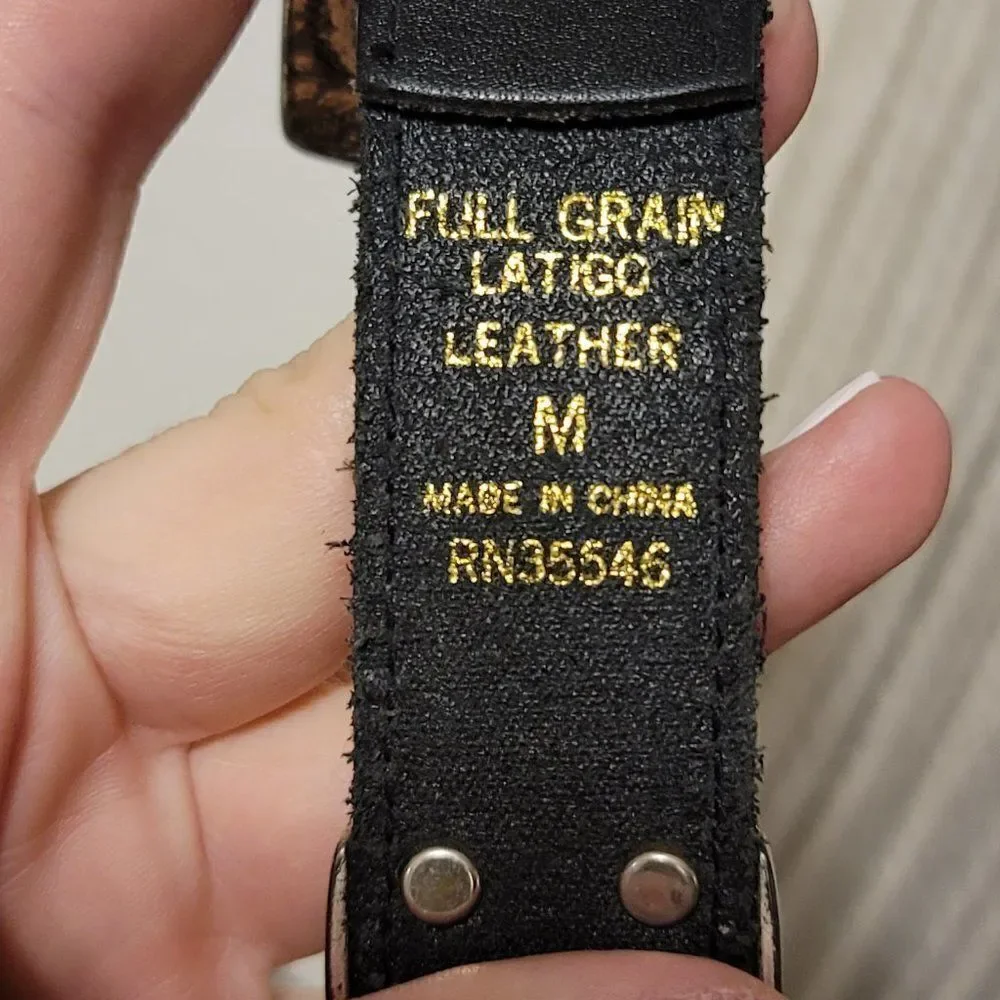 Full Grain Latigo Leather and Silver Studded Belt Sz M